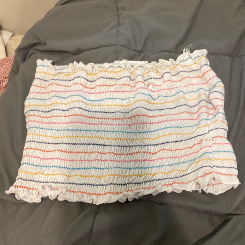 White tube top with colored stripes